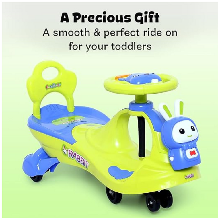 Funride Bunny Swing Car Rider with Steering Music and Lights for Boys and Girls