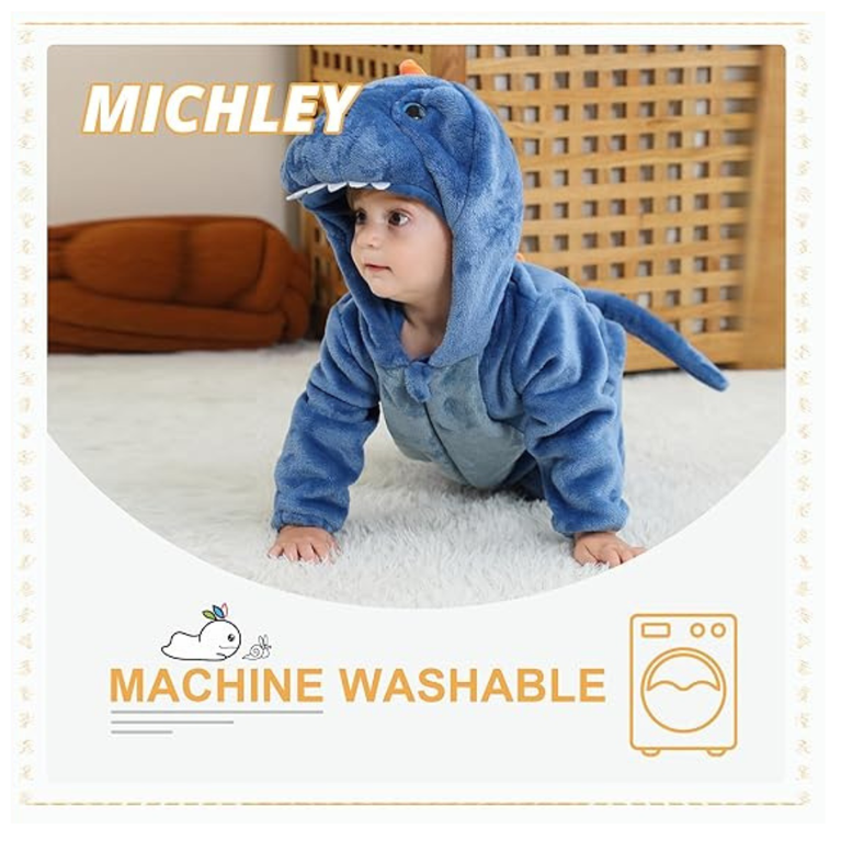 Michley- Unisex Baby Winter Hooded Romper Flannel Panda Style Stitch Animal Long Sleeves Zip Cosplay Dress