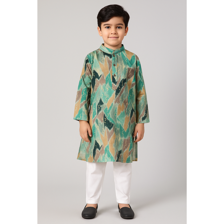 Colors Junior- Mandarin Collar Beautiful Texture Printed Full Sleeves Regular Kurta Pajama Set