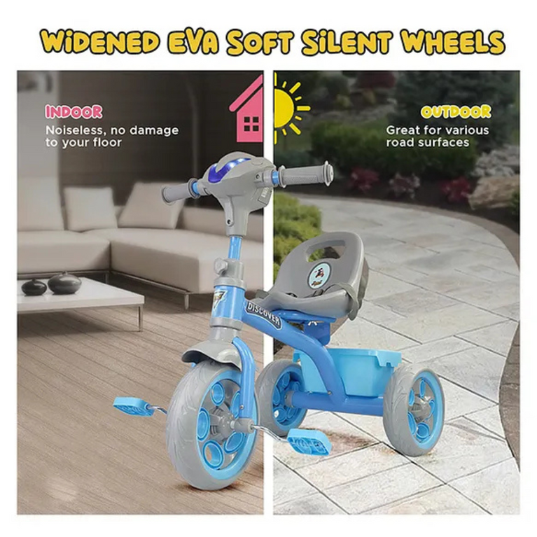 Dash Discover Kids Tricycle with Storage Basket Music Light Safety Belt Adjustable Height