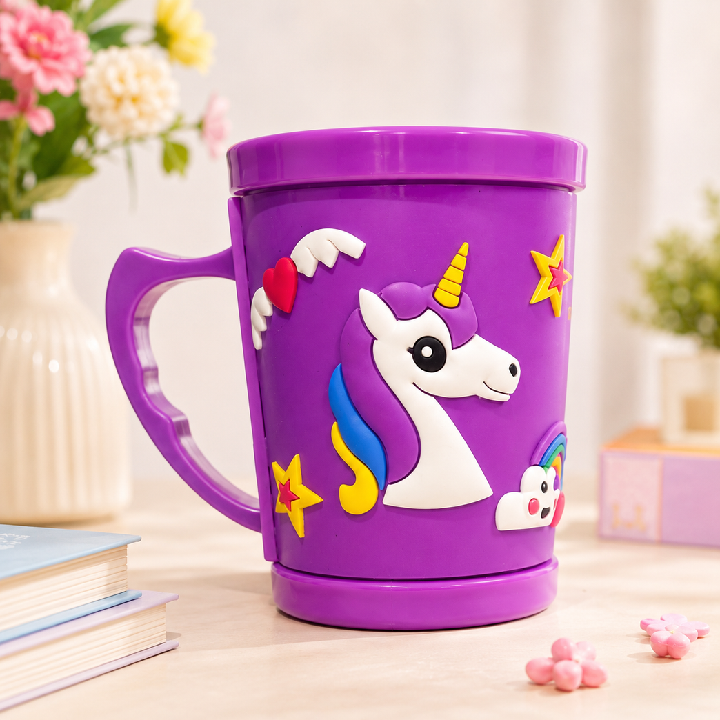 Unicorn Plastic Mug| Cute Reusable Drinking Mug | BPA-Free | Purple