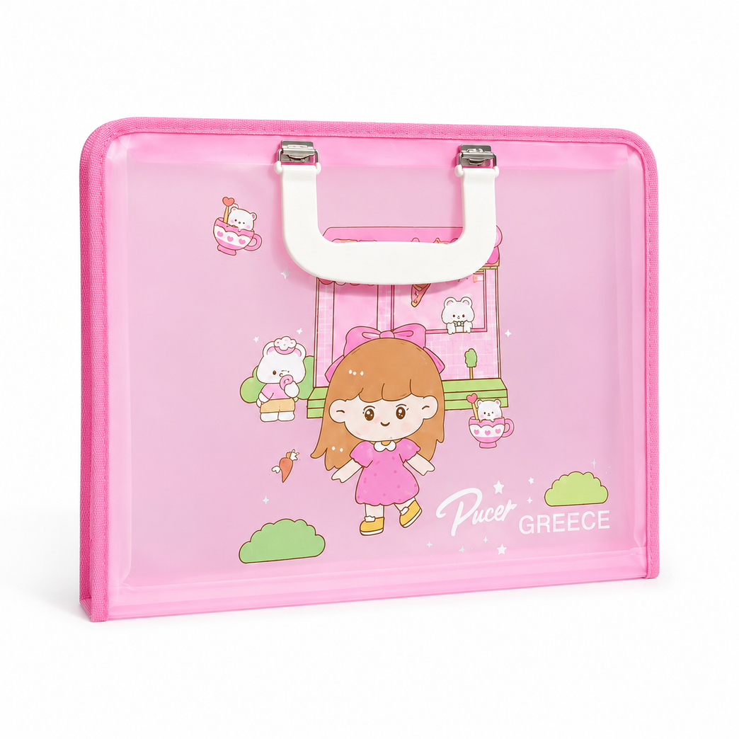 Plastic Document Carry Folder with Handle | A4 Expanding File Bag | Waterproof Portable Art School Organizer