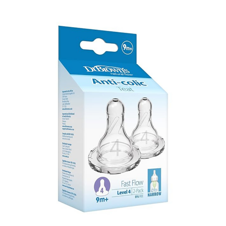 Dr Brown's Natural Flow Y-Cut Narrow Nipple (Clear, 9 M) -Set of 2