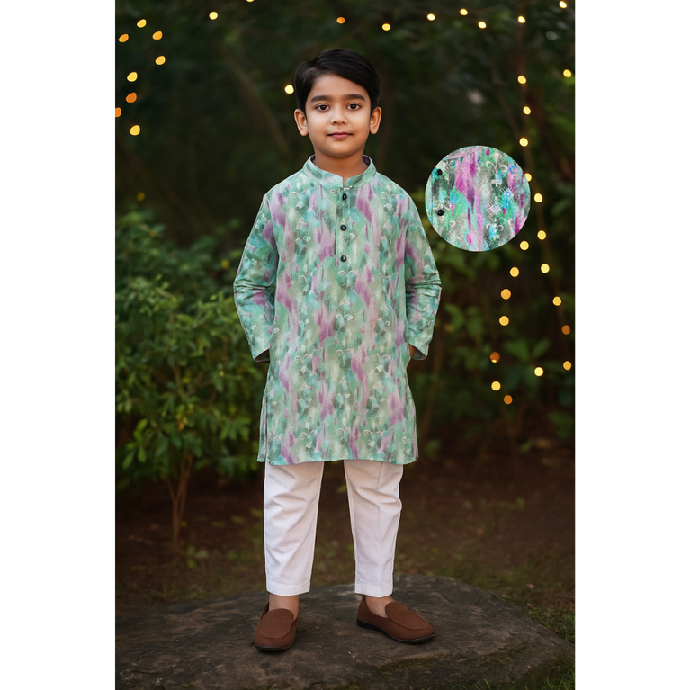 Colors Junior- Mandarin Collar Full Sleeves Kurta Pajama Set with Embroidery & Sequin Detailing