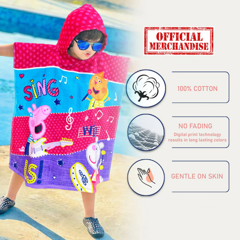 SASSOON Peppa Pig Kids Hooded Poncho in 400 GSM