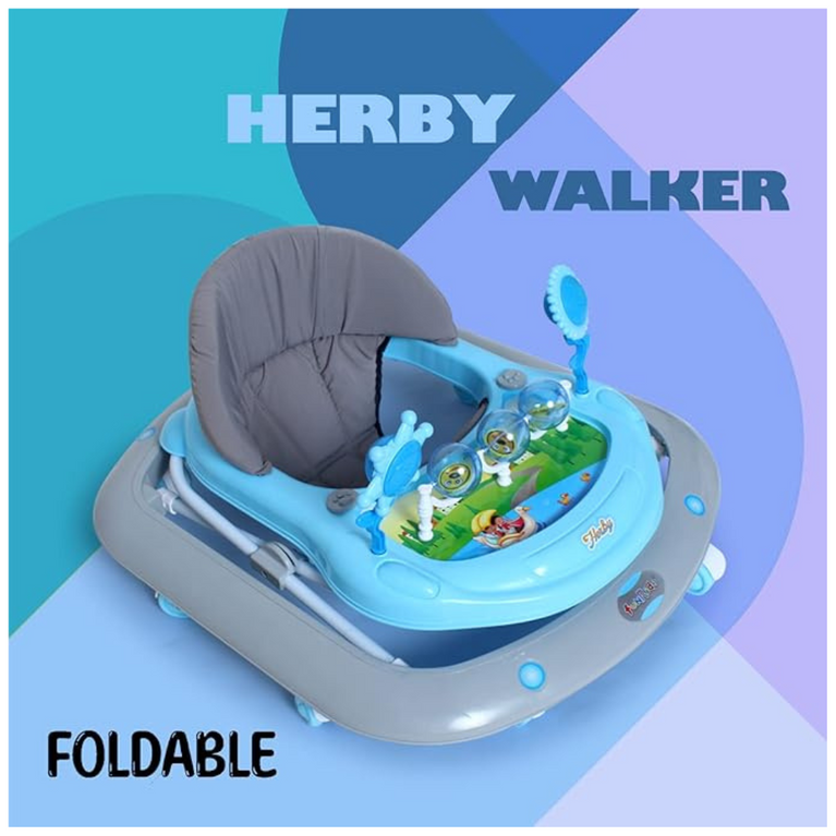 Funride Baby Walker Herby Foldable Activity Walker with Adjustable Height for Boys and Girls