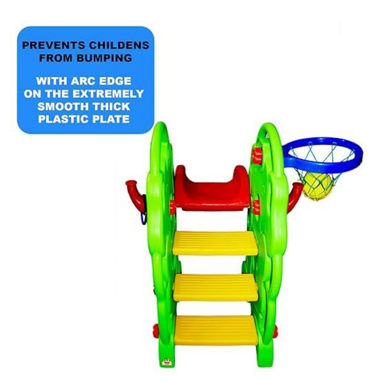 Ninos Kids Elephant Slide with Basketball Ring, Indoor/Outdoor Playground Equipment, Green and Red, Ages 2-8 Years