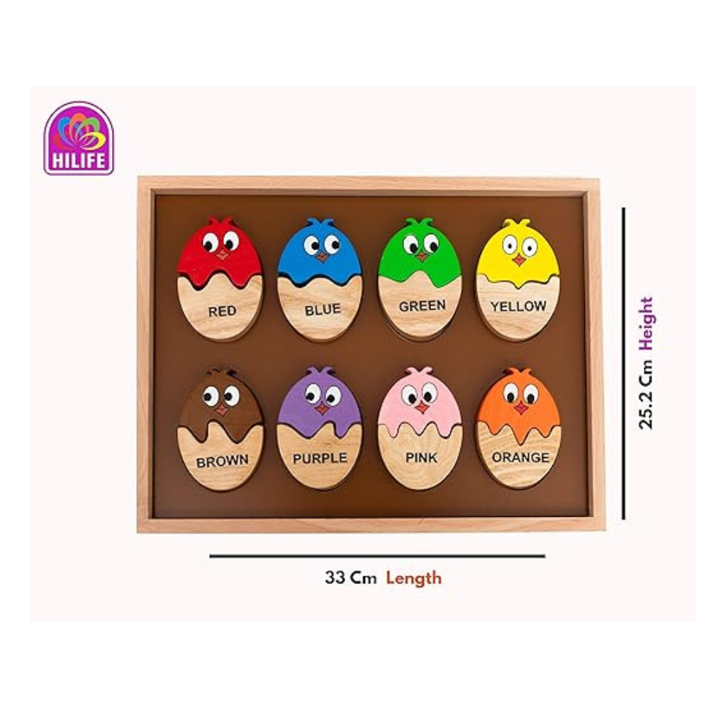 HILIFE - Chick Matching Puzzle | Wooden Colorful Shape Educational Puzzle Board for Toddlers & Kids