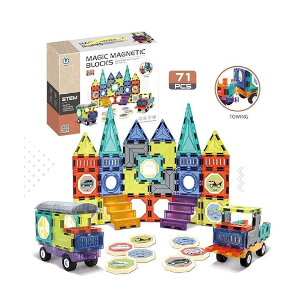 71-Piece 3D Building Blocks Magnetic Tiles ,Unlock Creativity With Master Builders Set-Multicolor