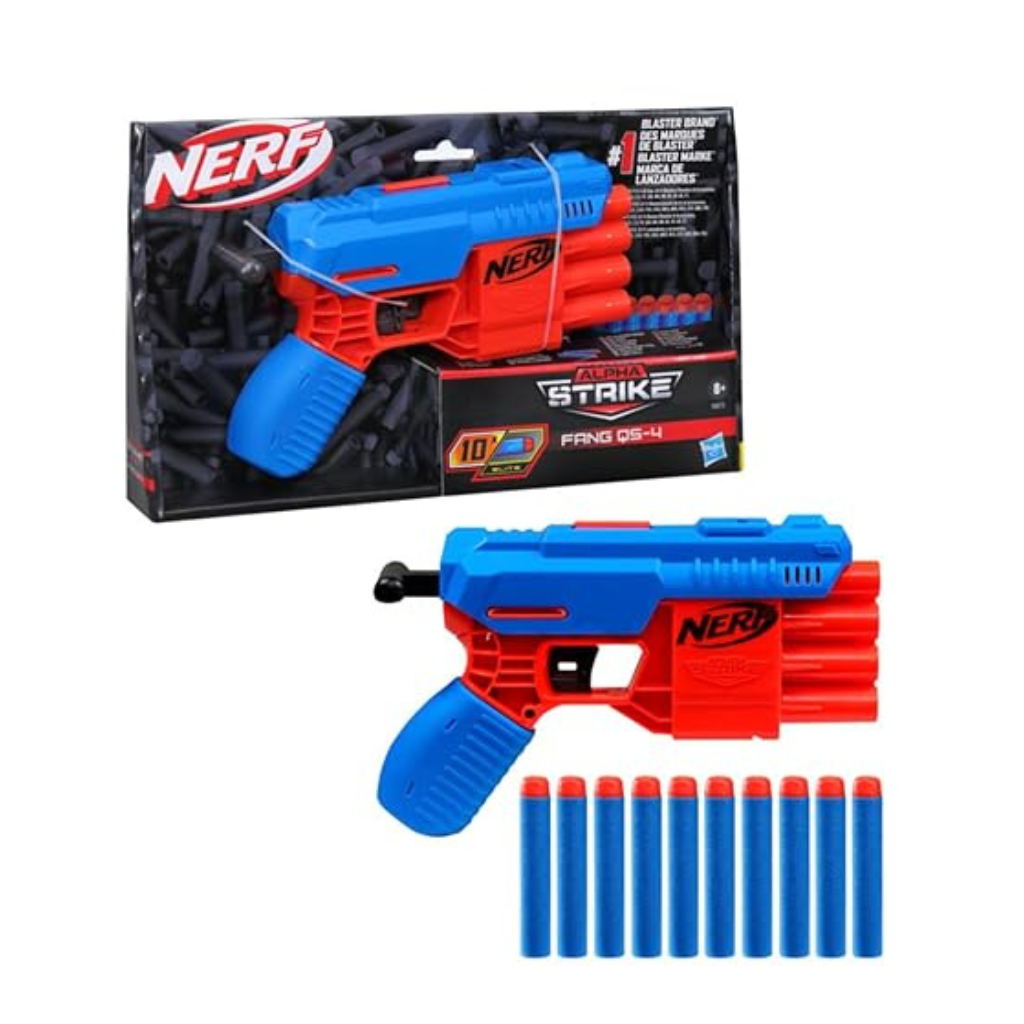 Nerf Alpha Strike Fang Qs-4 Toy Blaster, Fire 4 Darts in A Row, 10 Nerf Darts