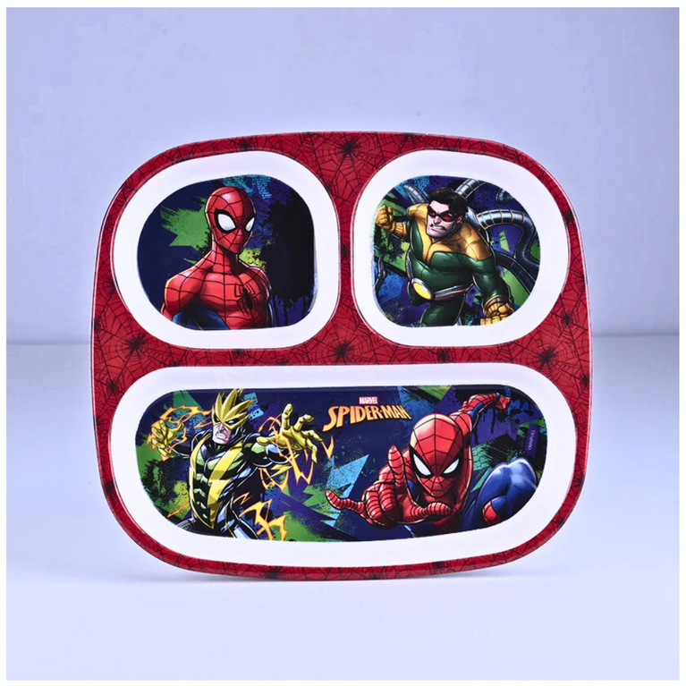 Servewell Spiderman Theme 3 Section Plate with Fork & Spoon - Multicolor
