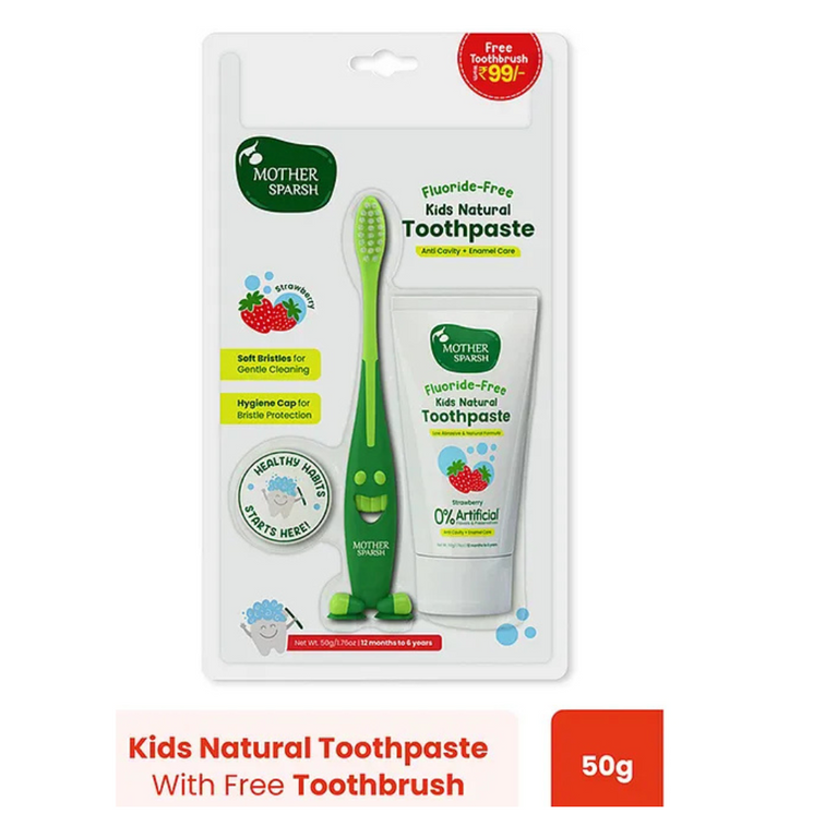 Mother Sparsh Baby Mother Sparsh Kids Natural Toothpaste with Free Toothbrush- Blueberry 50g