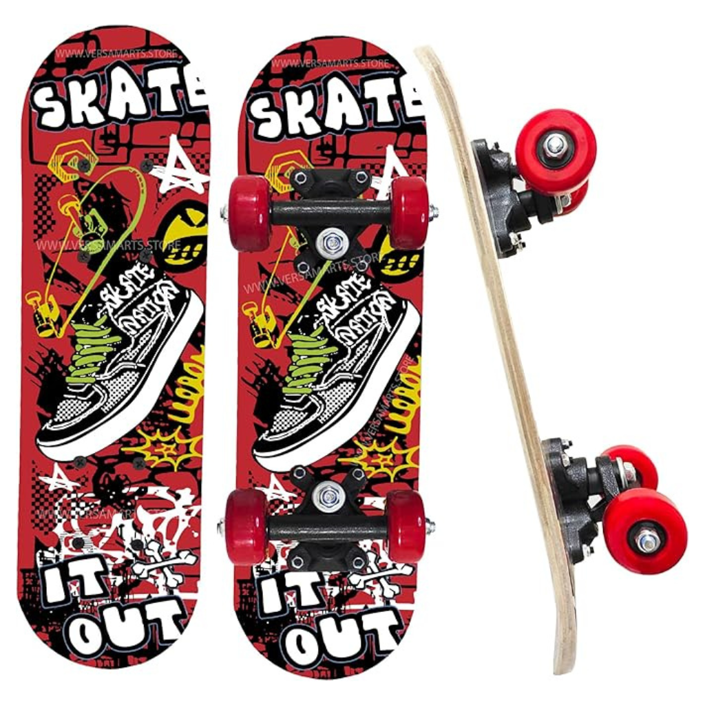 Ninos Worlds Maple Skateboard – Retro Beginner Longboard for Kids & Teens (Skate it out)