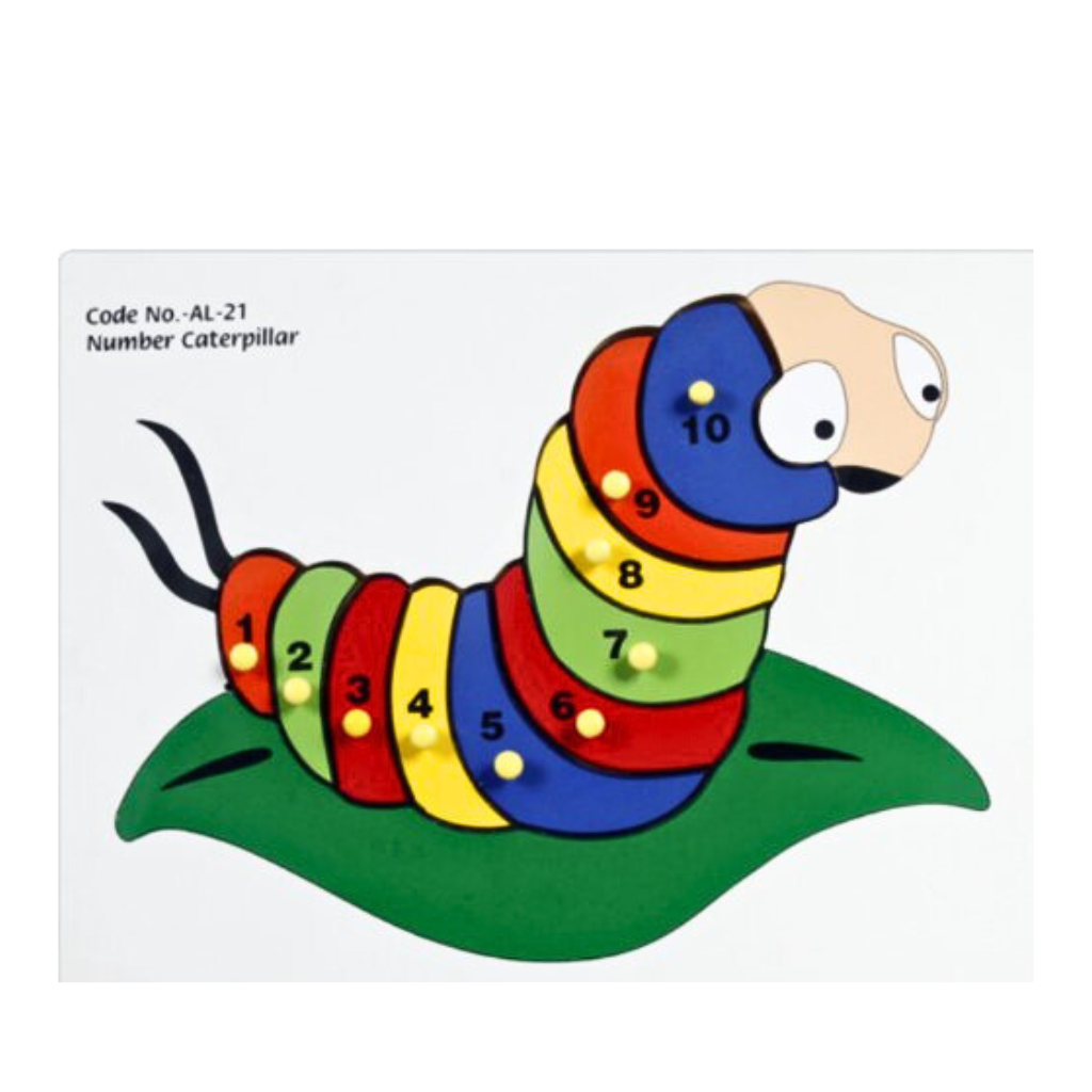 Little Genius- Number Caterpillar Tray with Knob, Multi Color