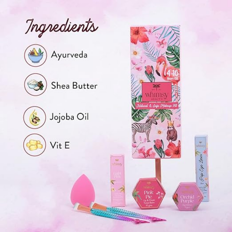 Whimsy 7-Piece Organic Makeup Kit for Girls & Teens |Real & Skin-Friendly Beauty Set for Kids 4-16 years