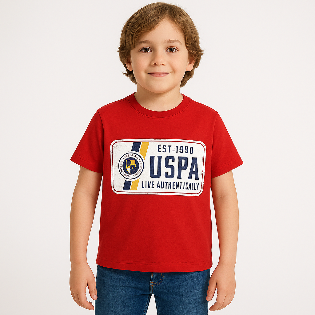 U.S POLO Kids Cotton Knit Half Sleeves Crew Neck T-Shirt with USPA Text Print , 2-11 years