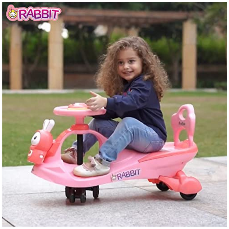 Funride Bunny Swing Car Rider with Steering Music and Lights for Boys and Girls