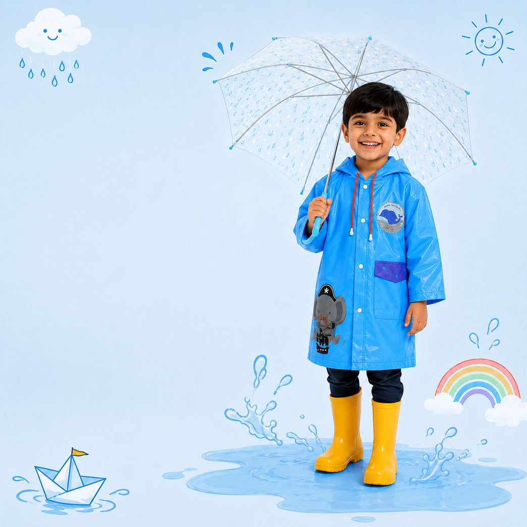 Hooded Raincoat for Kids with Wide Brim, EVA Student Rain Coat for Girls, School Bag Rain Cover