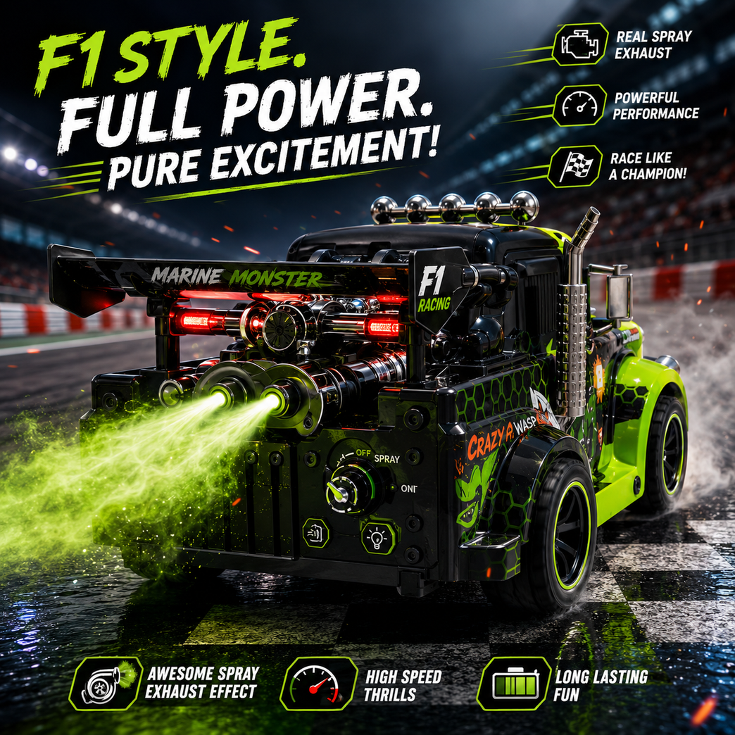 Hornet RC Spray Light Truck with 2.4GHz Remote Control, LED Lights & Mist Spray – Rechargeable Racing Toy for Kids