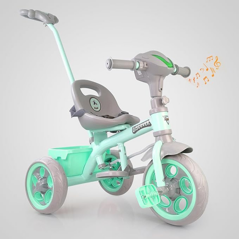 Dash Discover Kids Tricycle Storage Basket Music Light Safety Belt Adjustable Height With Parental Handle