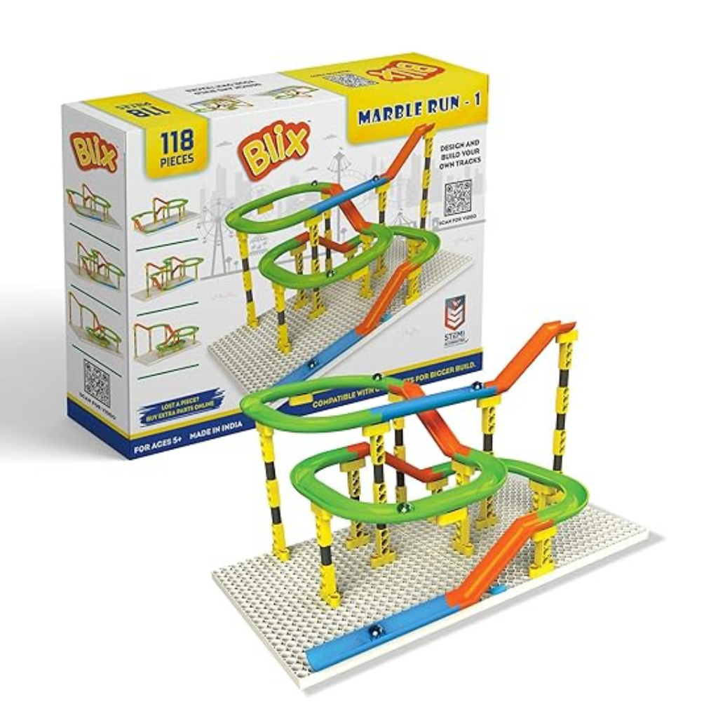 Blix Marble Run - 1, 118 Piece Construction Set, Design and Build Your Own Tracks, Marble Run Toys for Kids