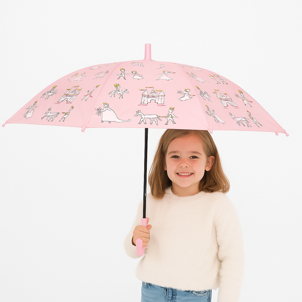 Ninos -Princess Theme Kids Umbrella – Pink Fairy Tale Castle Design for Girls (Ages 3–8)