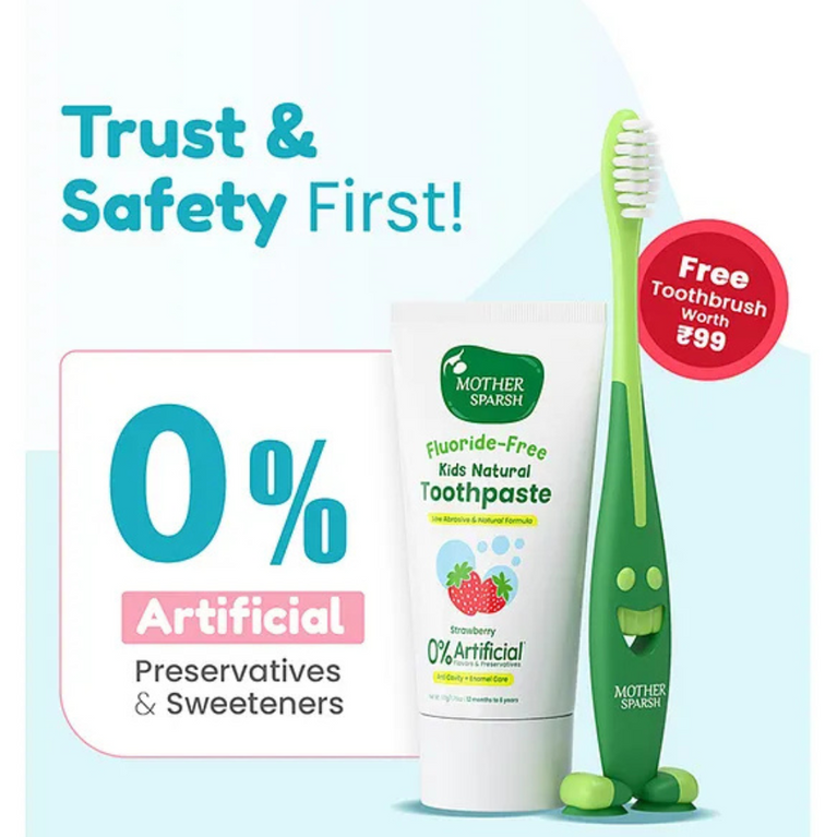 Mother Sparsh Baby Mother Sparsh Kids Natural Toothpaste with Free Toothbrush- Blueberry 50g