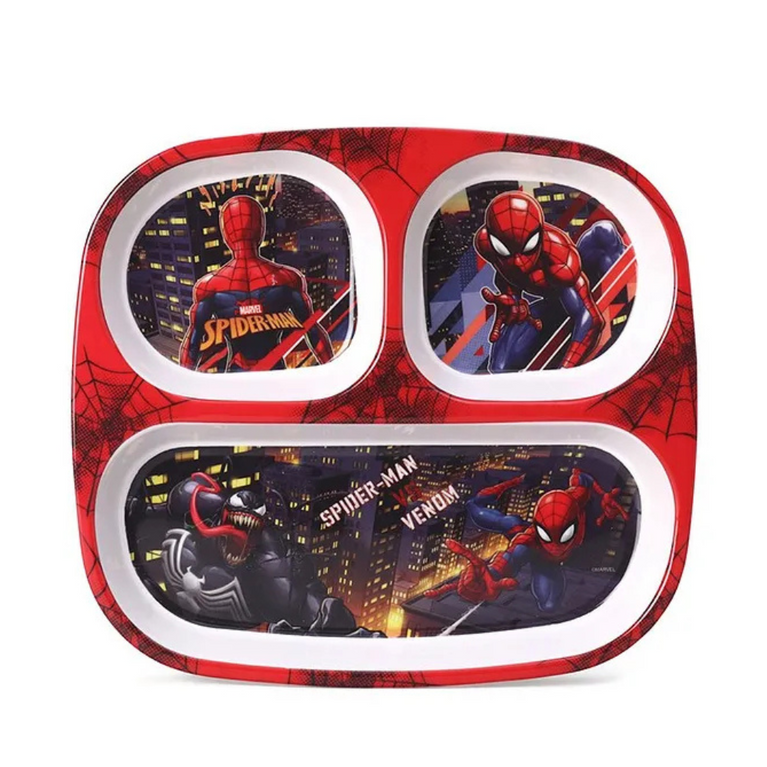 Servewell Spiderman Theme 3 Section Plate with Fork & Spoon - Multicolor