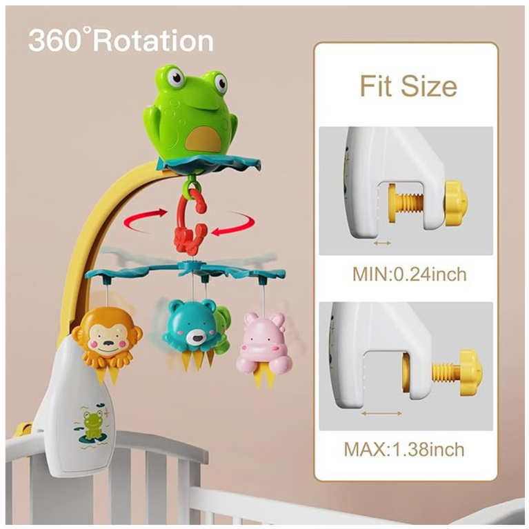 Baby Crib Mobile with Music and Lights, Mobile for Crib with Cartoon Projection, Rotation, Baby Crib Toys for Boys Girls