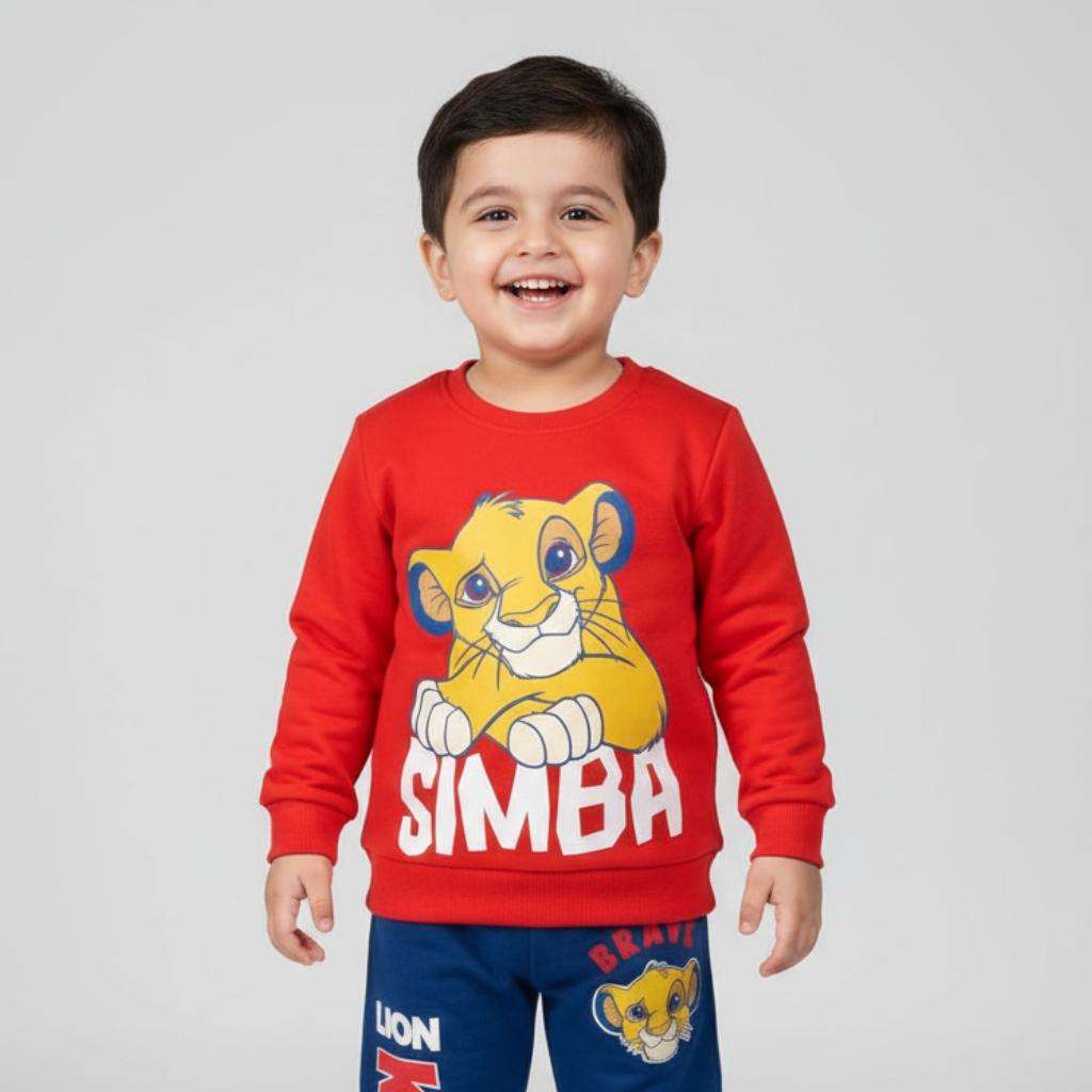 Cucumber-Fleece Knit Full Sleeves Co-Ord Winter Wear T-Shirt & Joggers Set with The Lion King Simba Print
