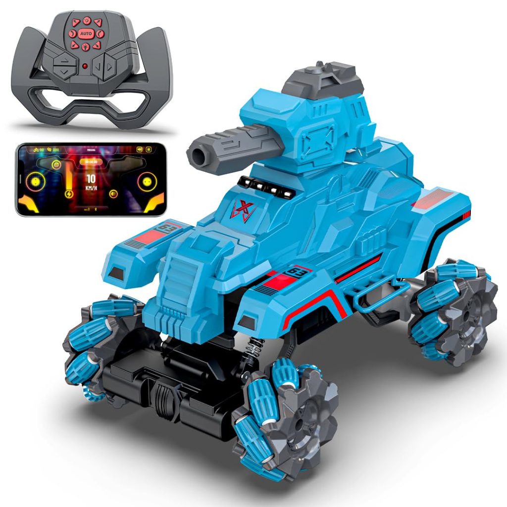 Mirana Drifter Tank Bullet Shooter 4WD 4x4 RC Car Toy for Kids - Remote & App Controlled Vehicle - 360 Rotation & Omnidirection Wheels - Type-C USB Rechargeable