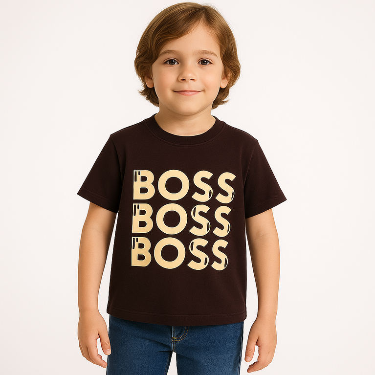 BOSS- Kids Cotton Knit Half Sleeves Crew Neck T-Shirt with Boss Text Print , 2-11 years