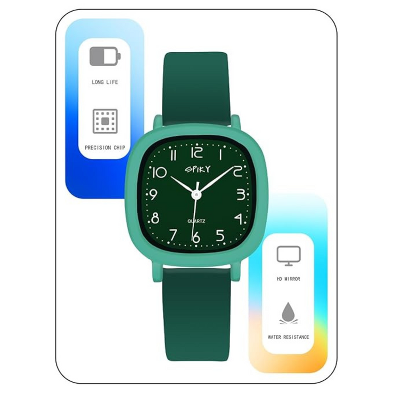 SPIKY Premium Square Casual Analogue Wrist Watches for Boys & Girls - Green