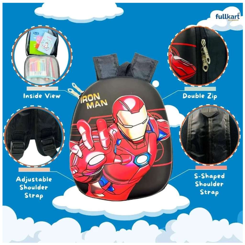 Ninos Kindergarten/preschool Iron Man canvas hardtop Kids School/Picnic Bag for Boys and Girls