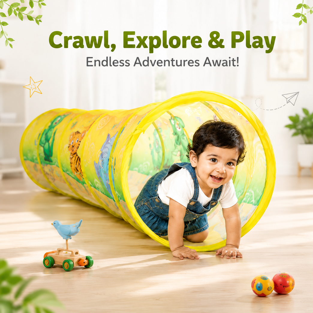 Kids Pop-Up Crawl Tunnel | Foldable Play Tunnel for Toddlers & Babies | Indoor & Outdoor Adventure Toy | Jungle Theme | 21 x 21 Inches