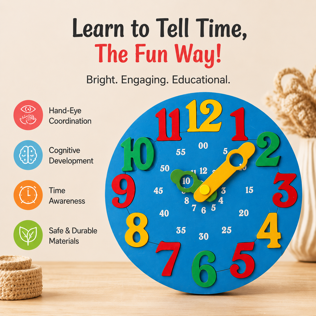 Kids Learning Clock Toy with Movable Hands | Educational Time Teaching Clock for Preschool & Montessori Learning