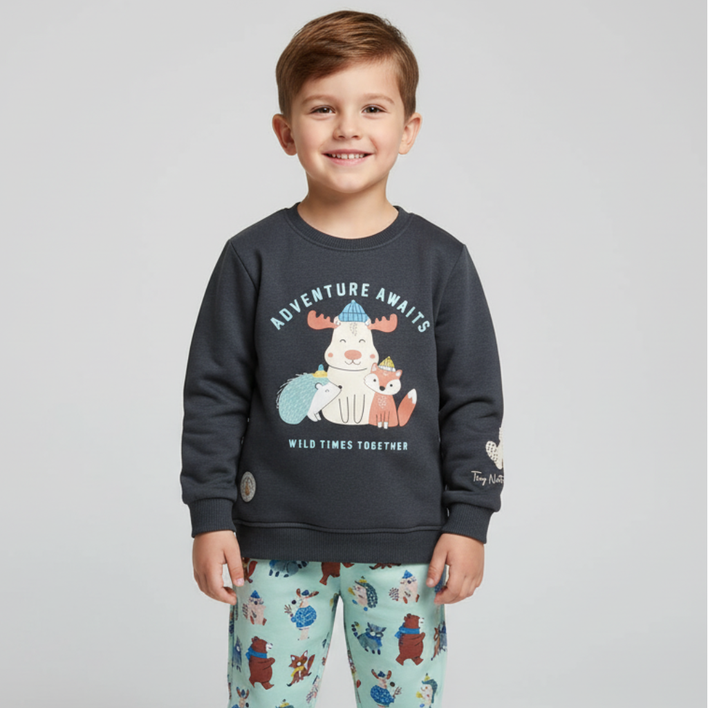 CUCUMBER- Fleece Knit Full Sleeves Winter Wear Night Suit With Animal Print