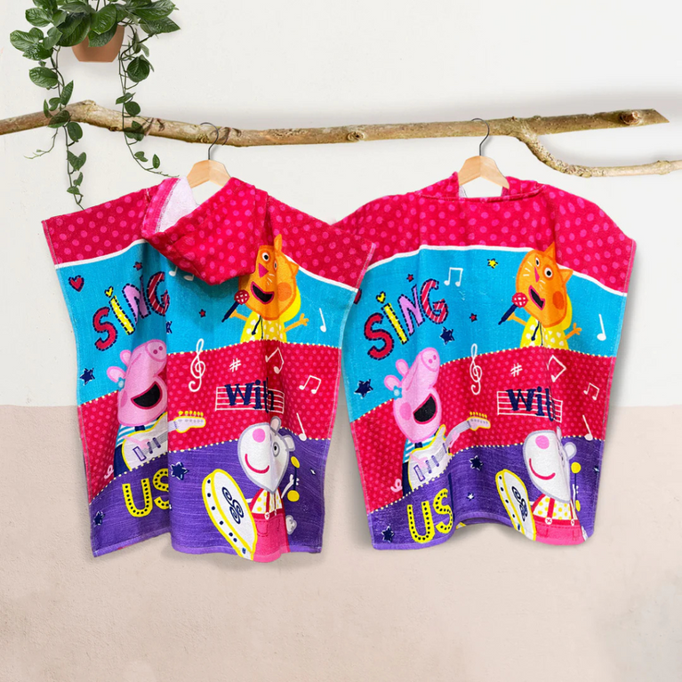 SASSOON Peppa Pig Kids Hooded Poncho in 400 GSM