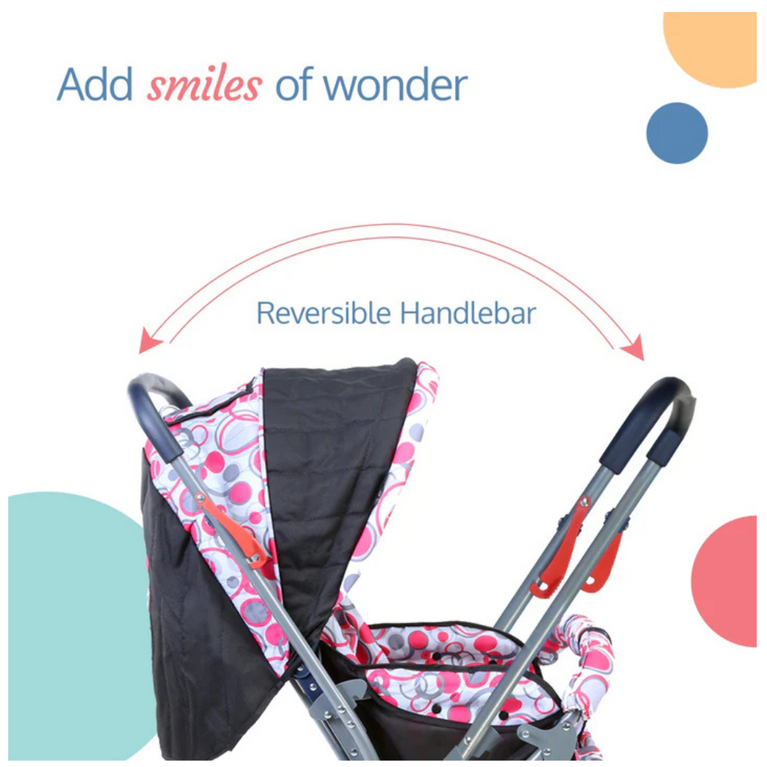 LuvLap- Starshine Baby Stroller / Pram for 0 to 3 Years, New Born / Toddler / Kid,Reversible Handlebar (Light Red)