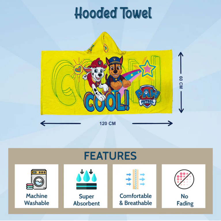 SASSOON Paw Patrol Kids Hooded Poncho Towel in 400 GSM