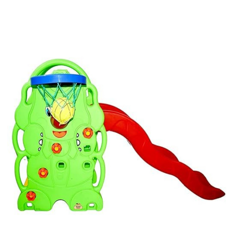 Ninos Kids Elephant Slide with Basketball Ring, Indoor/Outdoor Playground Equipment, Green and Red, Ages 2-8 Years