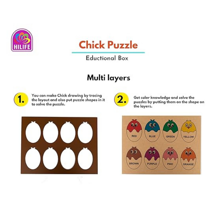 HILIFE - Chick Matching Puzzle | Wooden Colorful Shape Educational Puzzle Board for Toddlers & Kids