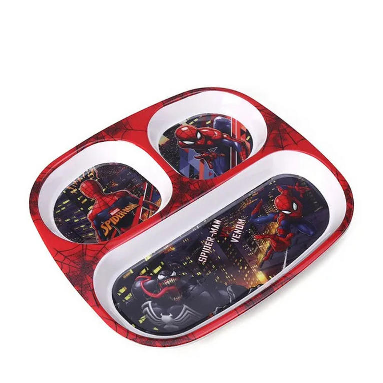 Servewell Spiderman Theme 3 Section Plate with Fork & Spoon - Multicolor