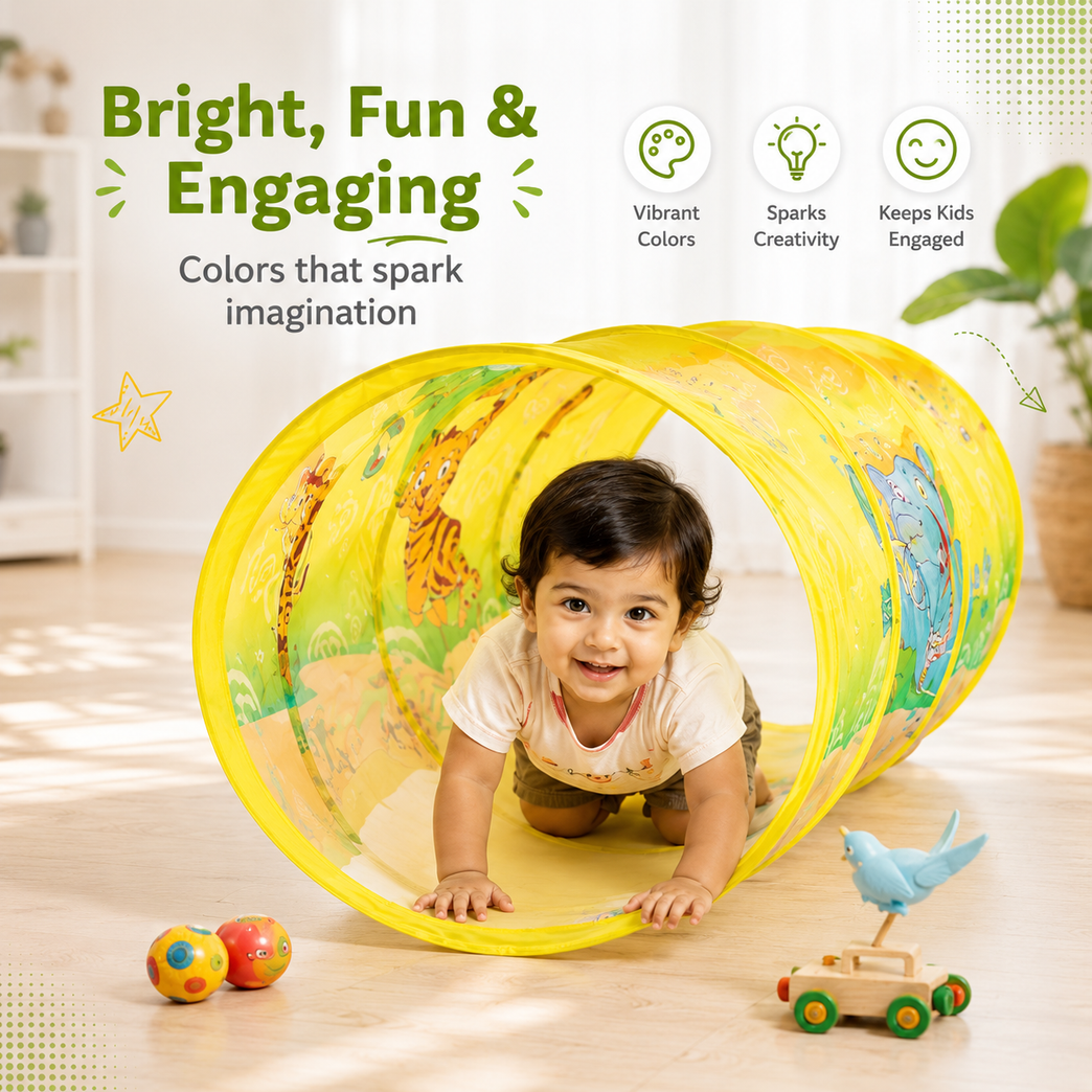 Kids Pop-Up Crawl Tunnel | Foldable Play Tunnel for Toddlers & Babies | Indoor & Outdoor Adventure Toy | Jungle Theme | 21 x 21 Inches