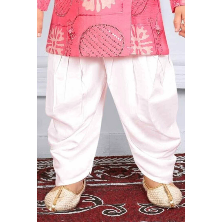 Pink Full Sleeves And Sequins Work With Printed Kurta Set For Boys