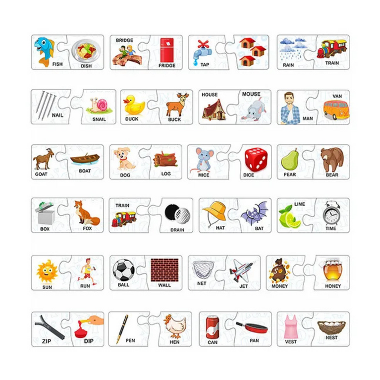 Alyna -Rhyming Words Spelling Educational Jigsaw Puzzle Multicolor Set of 24 - 48 Pieces