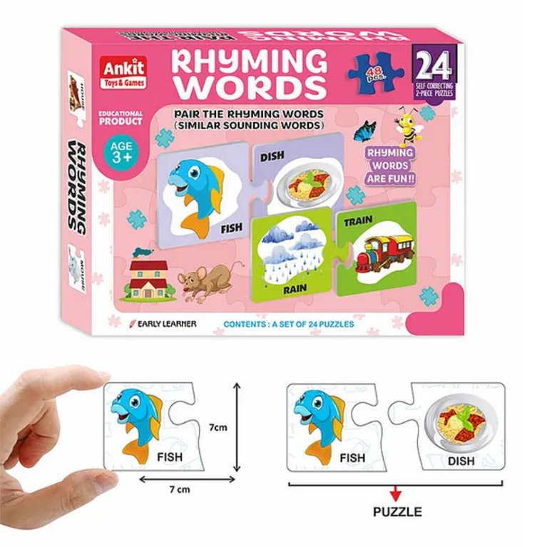 Alyna -Rhyming Words Spelling Educational Jigsaw Puzzle Multicolor Set of 24 - 48 Pieces