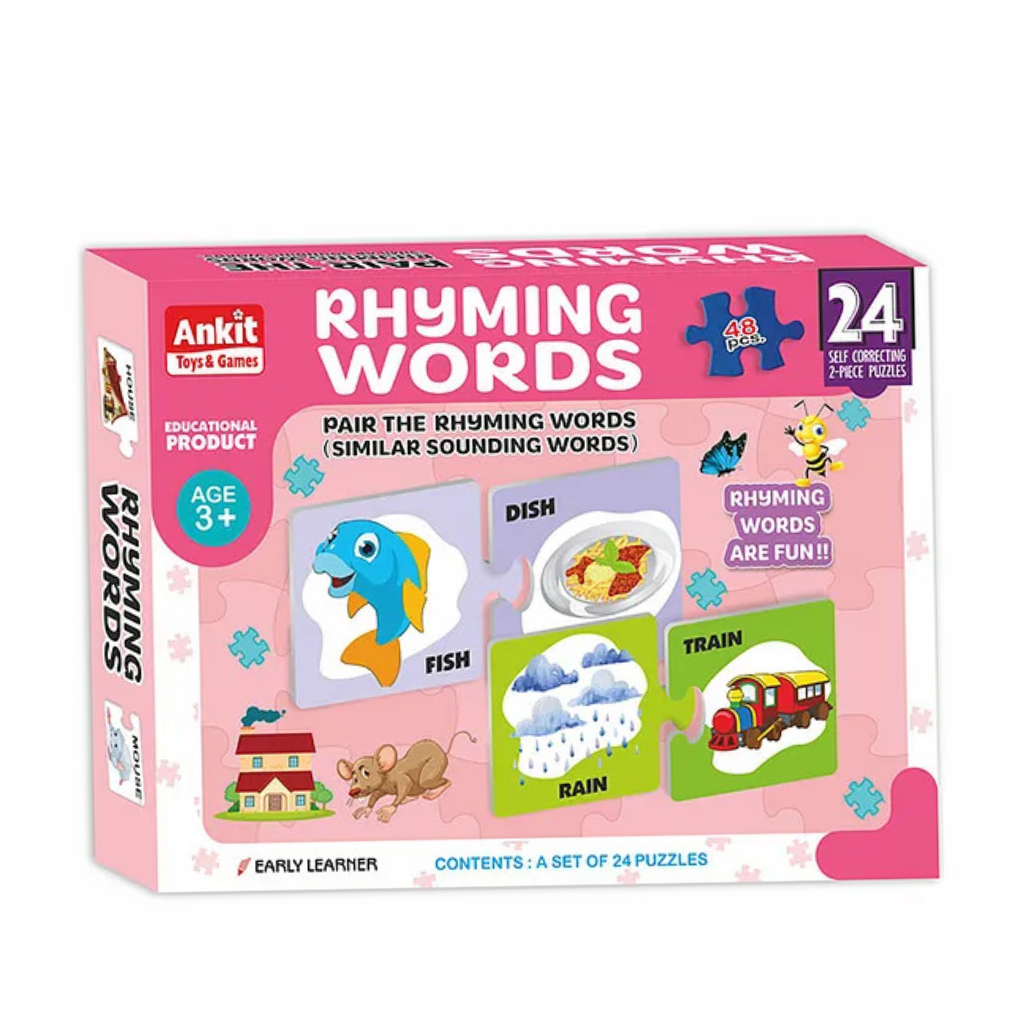 Alyna -Rhyming Words Spelling Educational Jigsaw Puzzle Multicolor Set of 24 - 48 Pieces