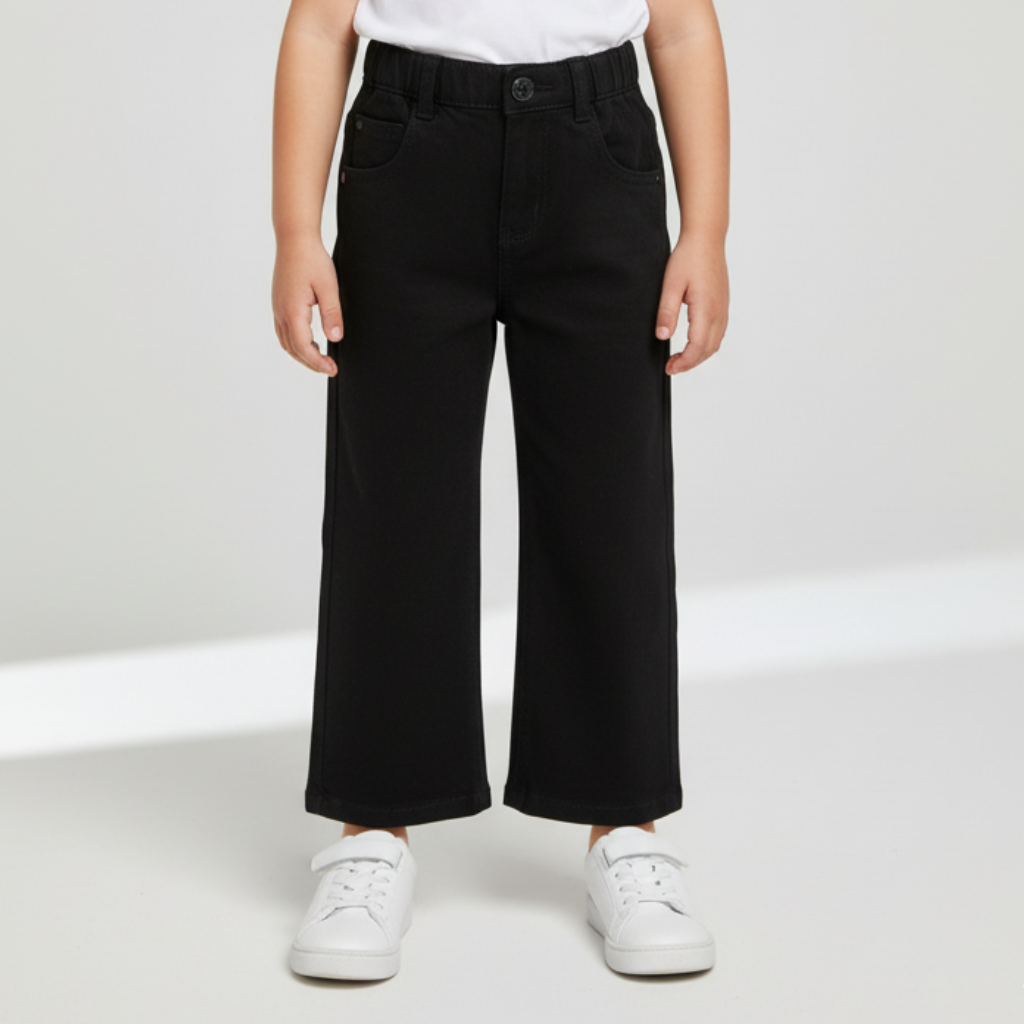 London Street-Girls Comfortable Casual Solid Black Denim Jeans