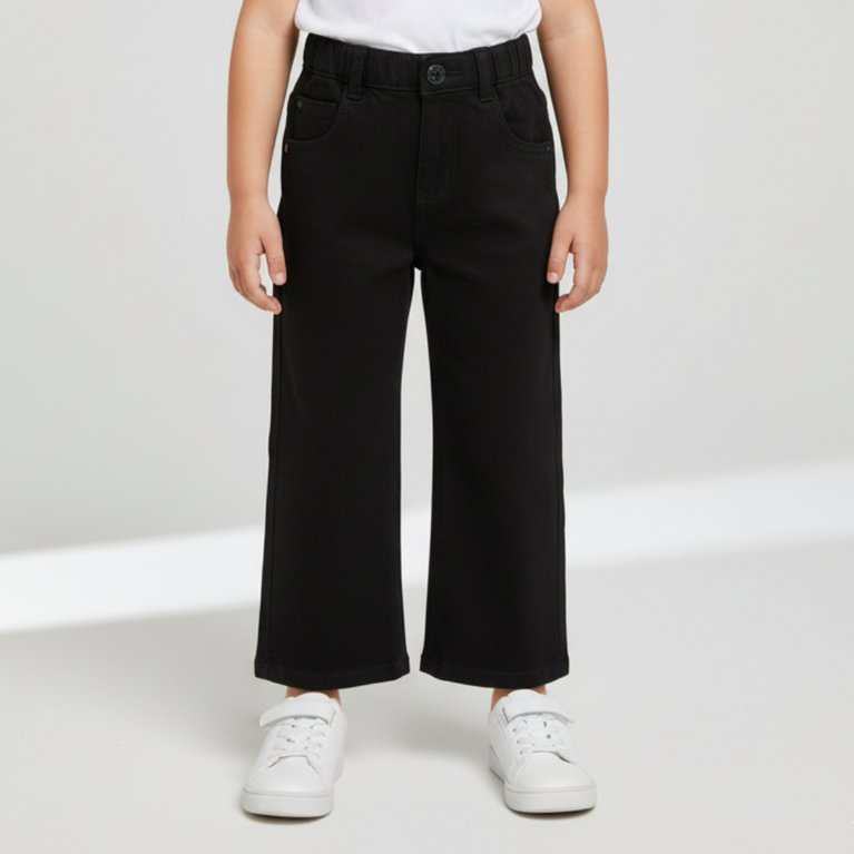 London Street-Girls Comfortable Casual Solid Black Denim Jeans